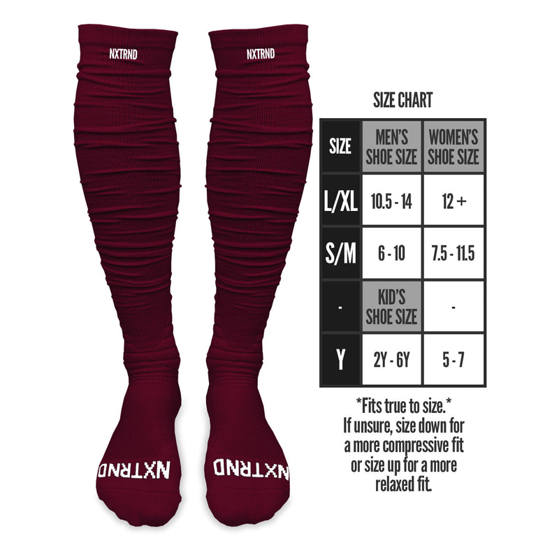 Load image into Gallery viewer, NXTRND XTD™ Scrunch Football Socks Maroon

