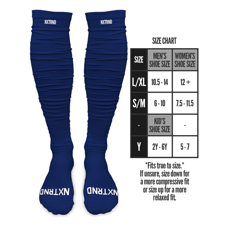Load image into Gallery viewer, NXTRND XTD™ Scrunch Football Socks Navy Blue